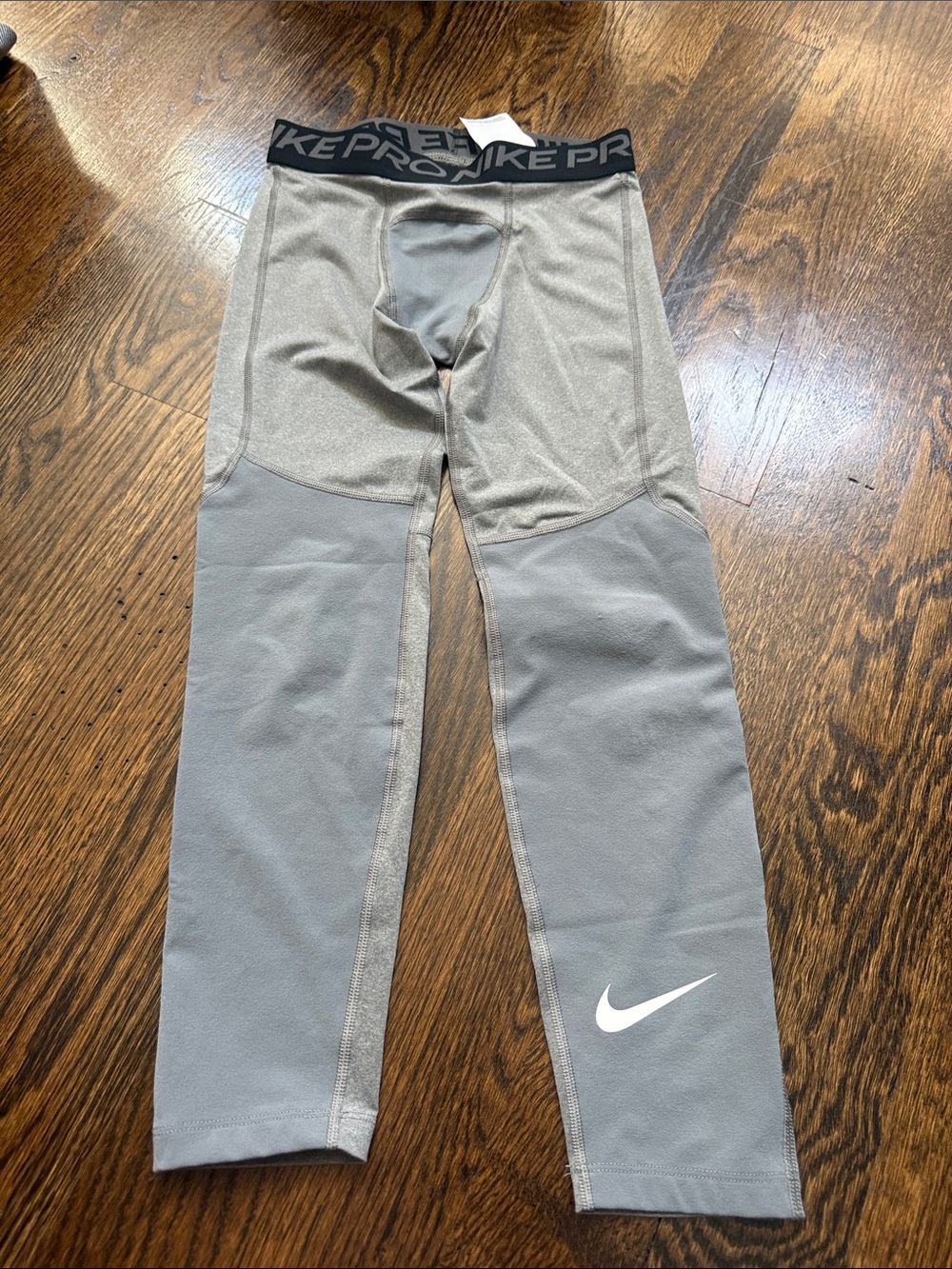 Nike Men’s Gray Athletic Compression Tights with White Swoosh